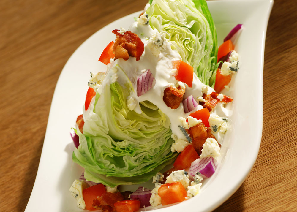 Iceberg Wedge with Warm Bacon and Blue Cheese Dressing